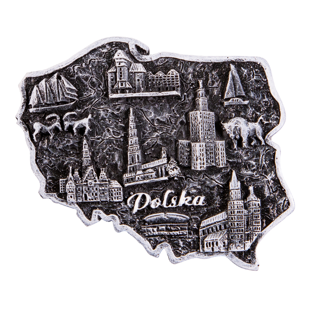 Magnes kontur Polska (mapa) czarno-biały