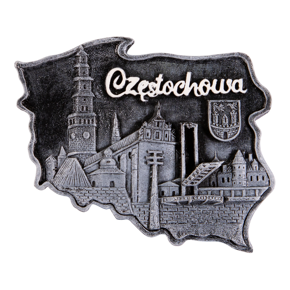 Magnes kontur Częstochowa czarno-biały