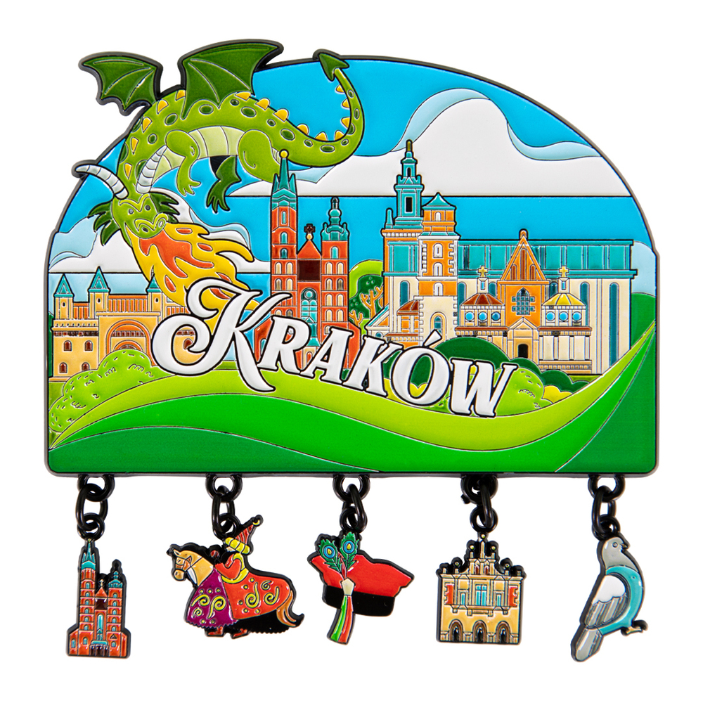 Metalowy magnes z zawieszkami Kraków