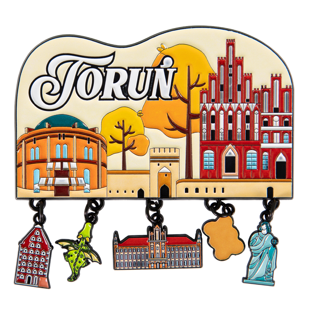 Metalowy magnes z zawieszkami Toruń