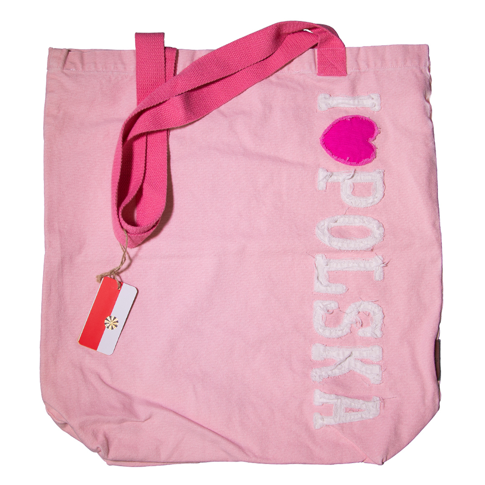 Torba materiałowa premium duża różowa I love PL B-Fashion