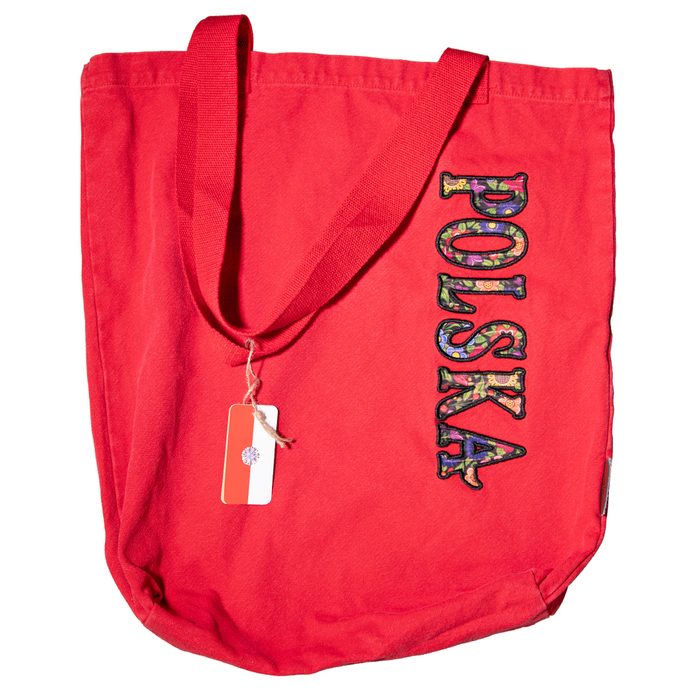 Torba materiałowa premium duża czerwona I love PL B-Fashion