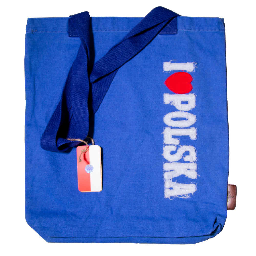 Torba materiałowa premium mała niebieska I love PL B-Fashion