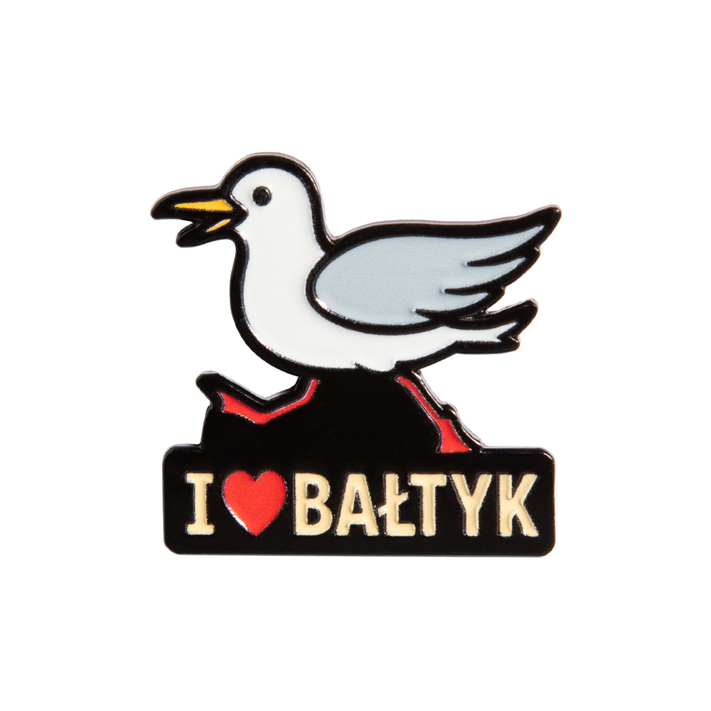 Metalowa przypinka I love Bałtyk