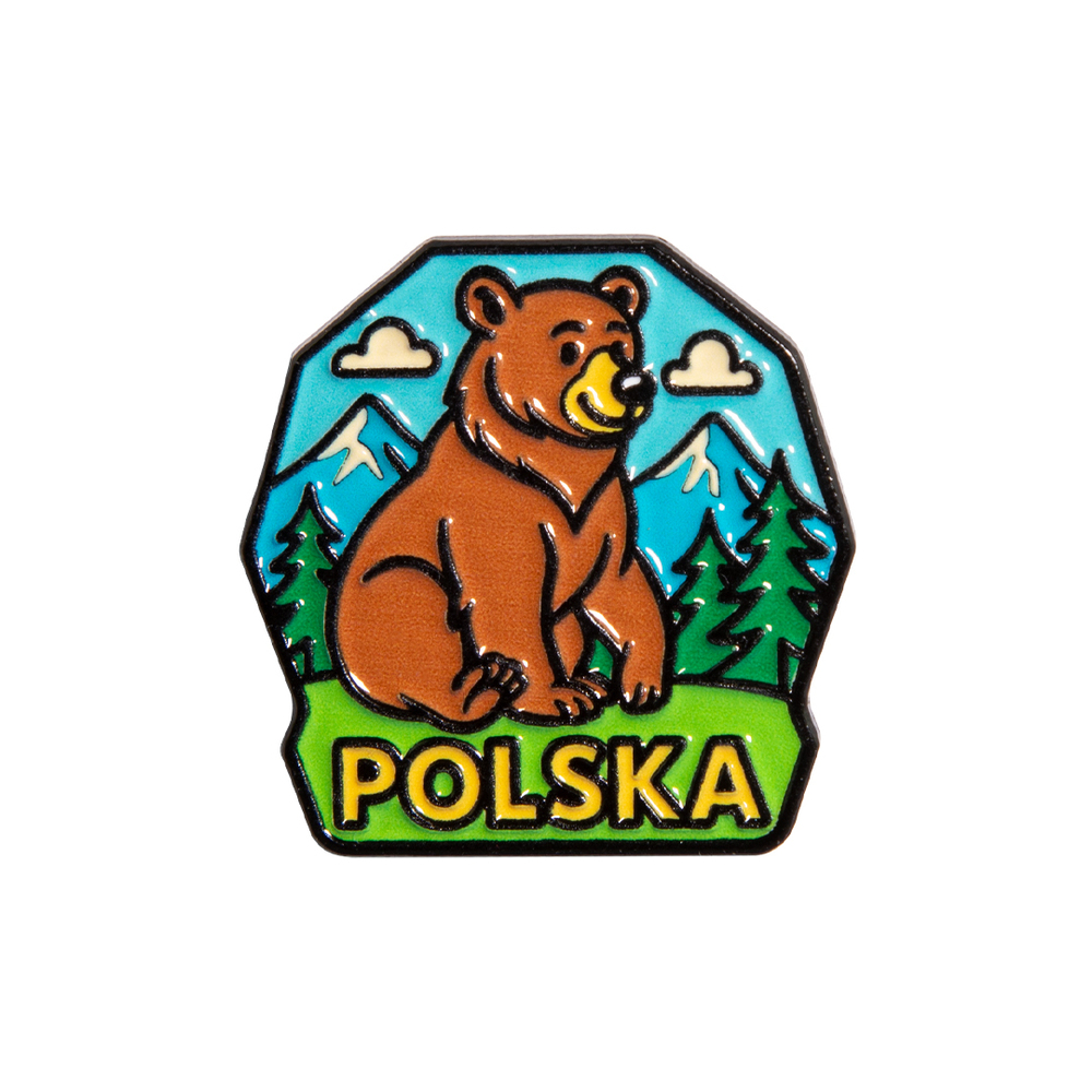 Metalowa przypinka miś