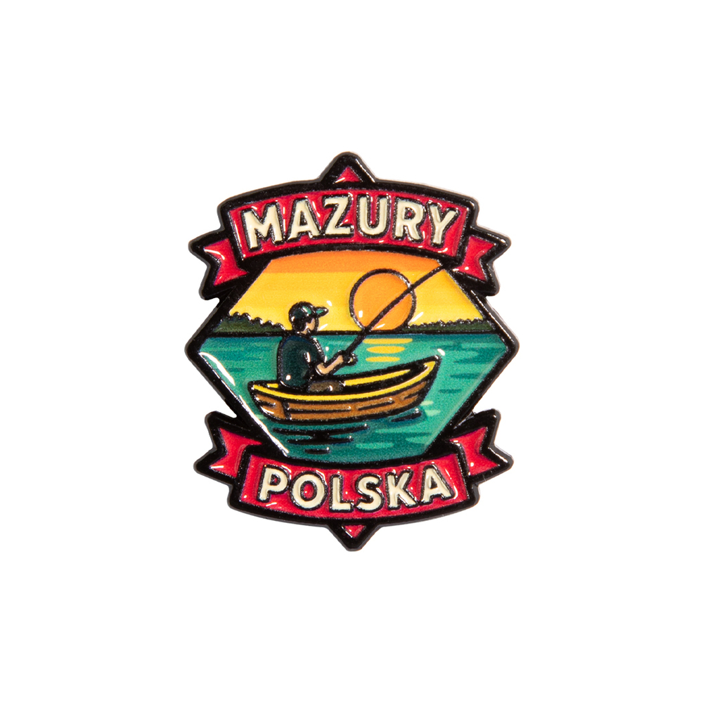 Metalowa przypinka wędkarz mazurski