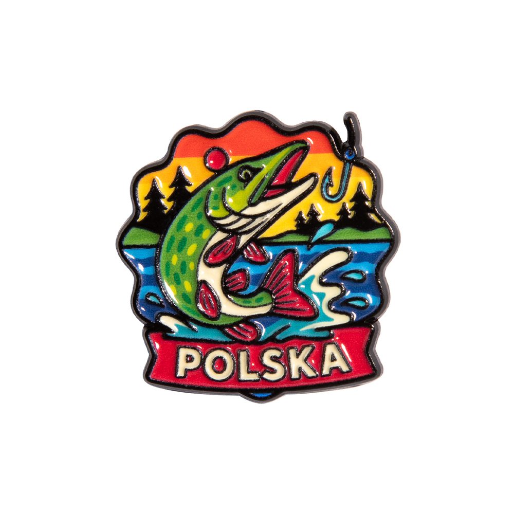 Metalowa przypinka szczupak