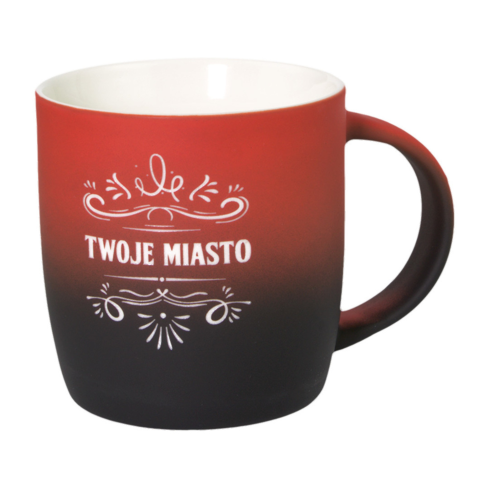 Kubek ceramiczny gumowany personalizowany czerwono-czarny