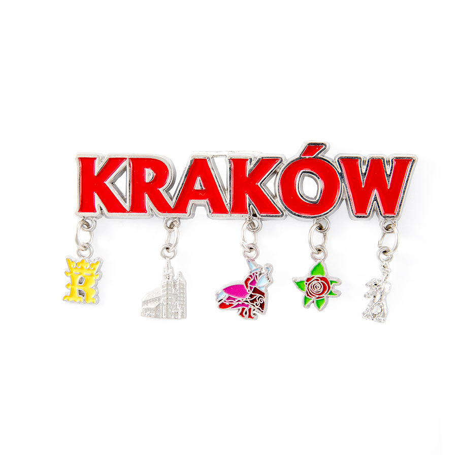 Magnes metalowy z zawieszkami Kraków