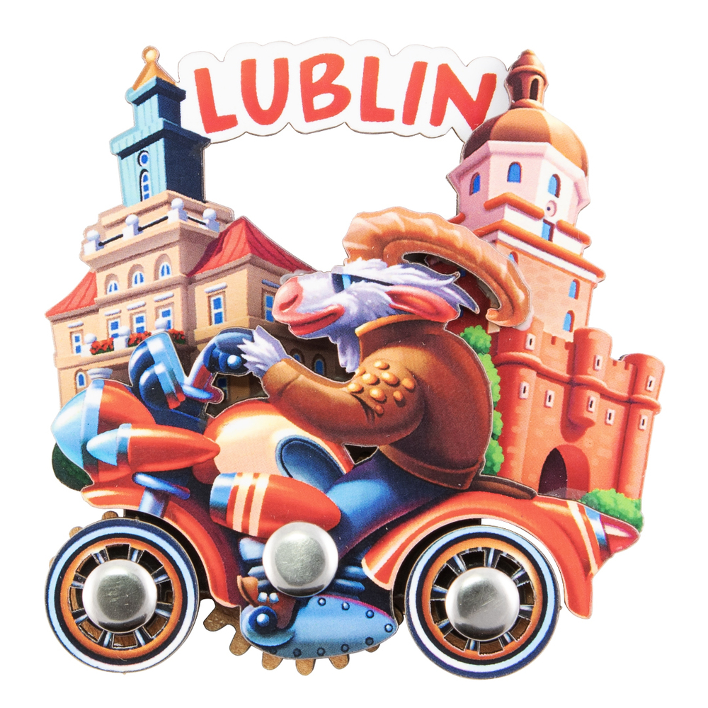Magnes drewniany Lublin Koziołek motocyklista