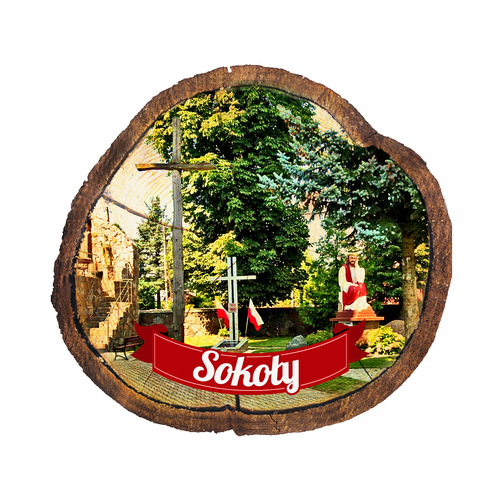 Magnes drewniany pieniek Sokoły