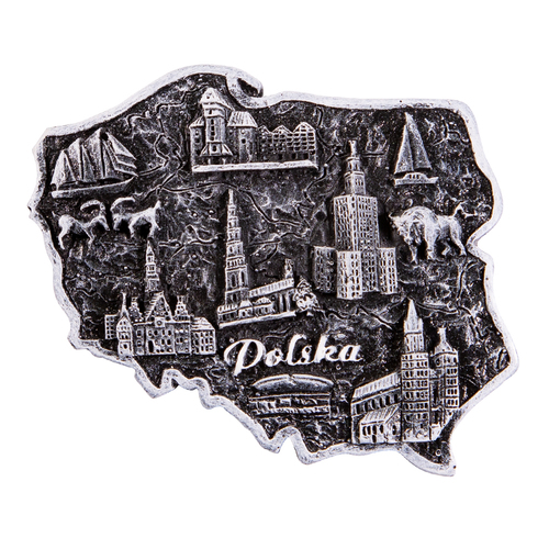 Magnes kontur Polska (mapa) czarno-biały