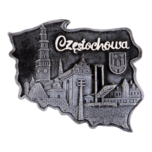 Magnes kontur Częstochowa czarno-biały
