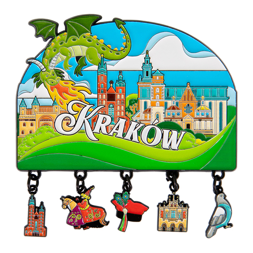 Metalowy magnes z zawieszkami Kraków