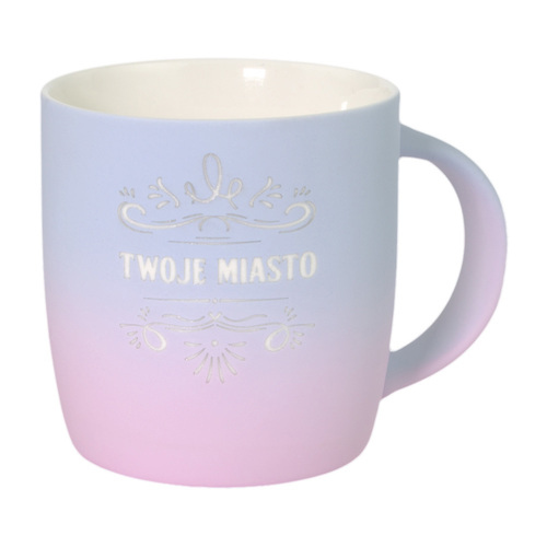 Kubek ceramiczny gumowany personalizowany błękitno-różowy
