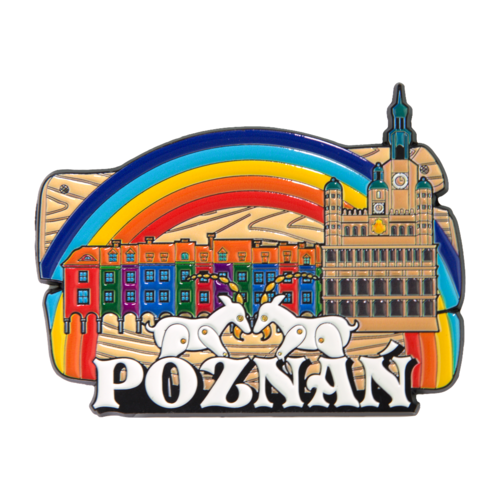 Metalowy magnes tęcza Poznań kamienice