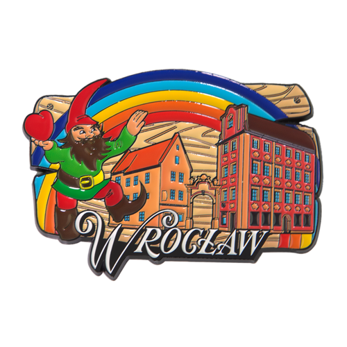 Metalowy magnes tęcza Wrocław krasnal