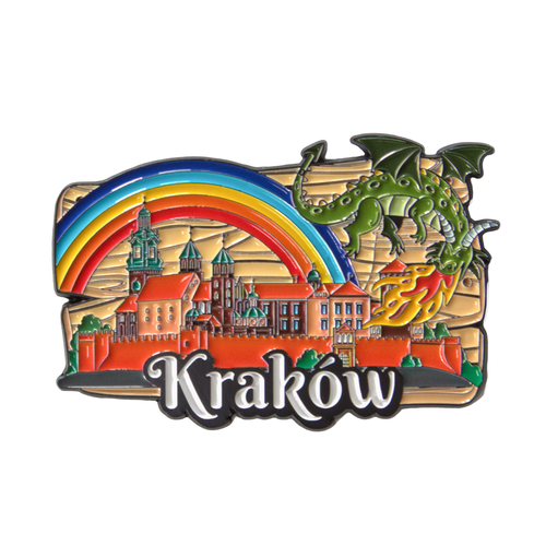 Metalowy magnes tęcza Kraków Smok
