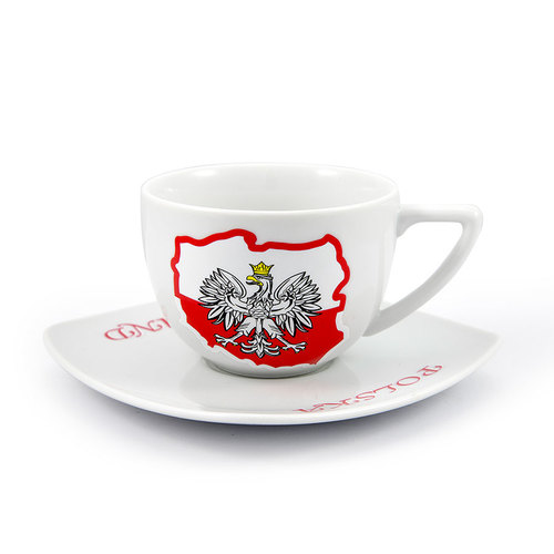 Filiżanka ceramiczna z prostokątnym spodkiem Polska