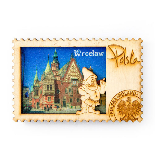 Magnes drewniany znaczek Wrocław ratusz