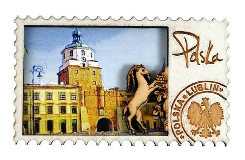 Magnes drewaniany znaczek Lublin