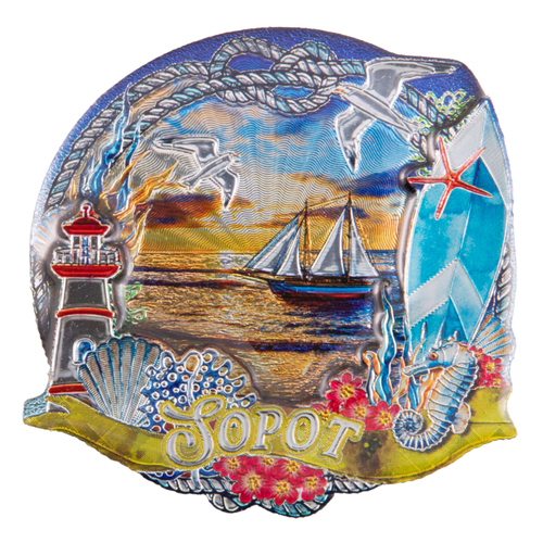 Magnes MDF metalizowany widok Sopot